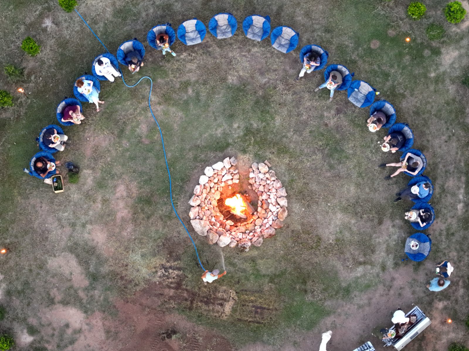 Aerial Photo of OpenSSL F2F 2024 in-person attendees sitting around a fire