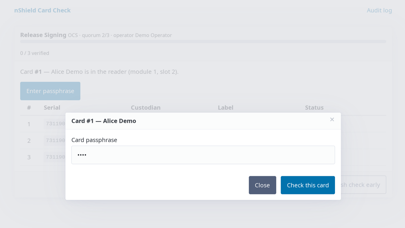 Modal dialog prompting for a card passphrase