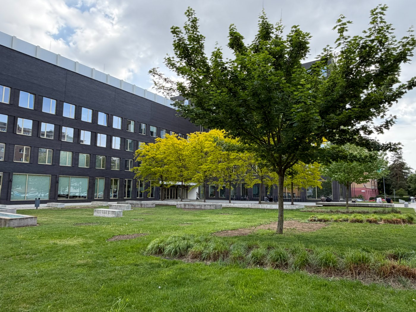 The Faculty of Informatics, Masaryk University,
            viewed from the courtyard